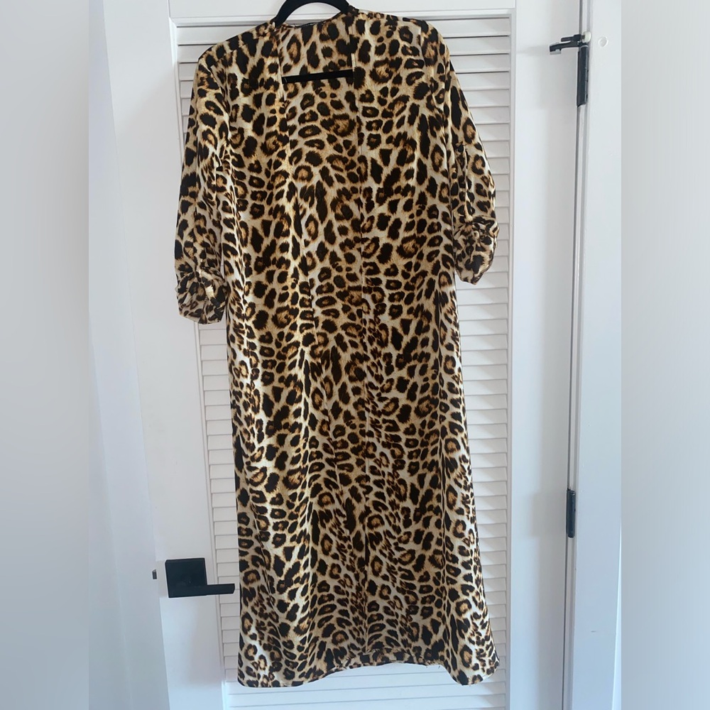 Leopard Print Cardigan Duster Long Open Front Kimono Style